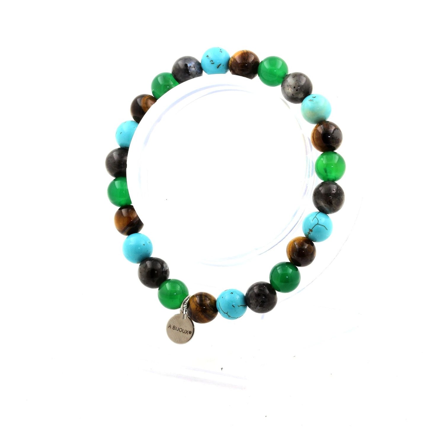 Oeil de Tigre + Labradorite + Turquoise + Agate verte. Bracelet Perles naturelles