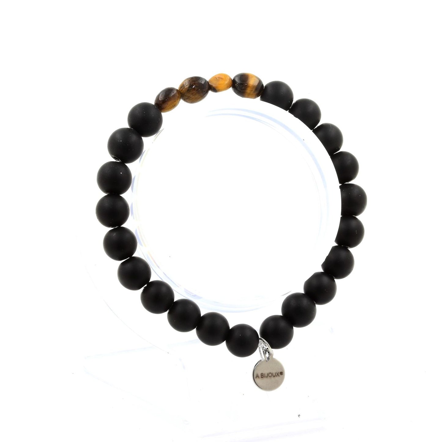 Oeil de Tigre d' Afrique du Sud + Perles Onyx noir mat. Bracelet en Perles naturelles