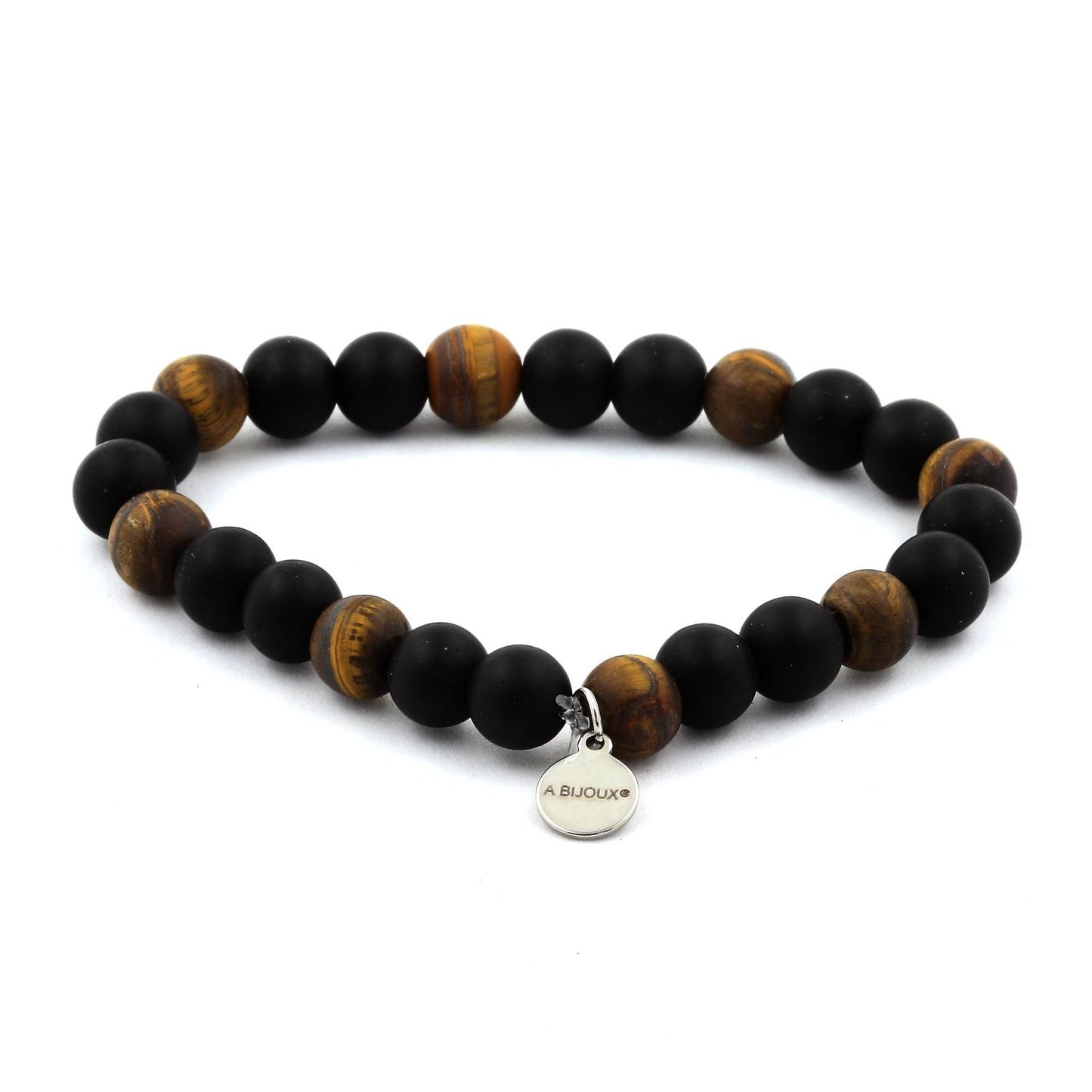 Oeil de Tigre mat + Onyx noir mat. Bracelet en Perles naturelles