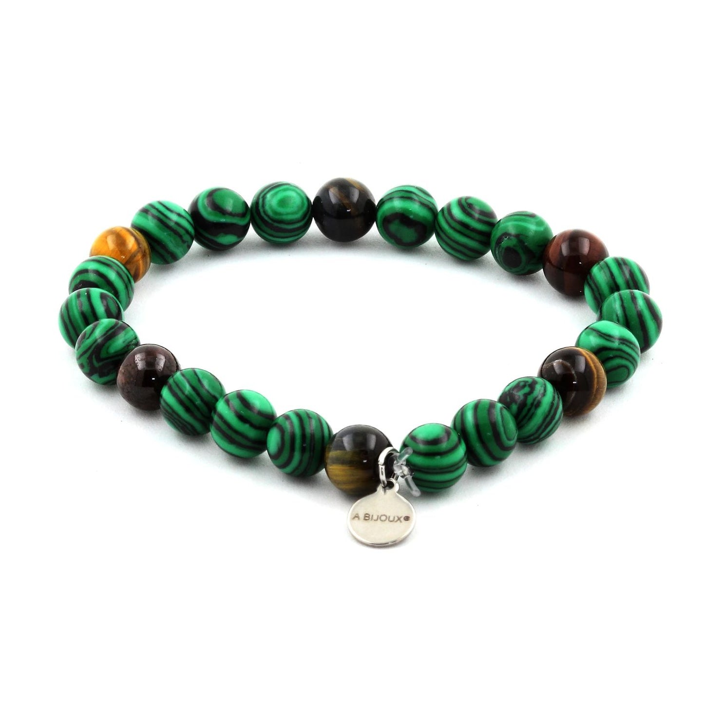 Oeil de Tigre multicolore + Malachite (avec résine). Bracelet en Perles naturelles