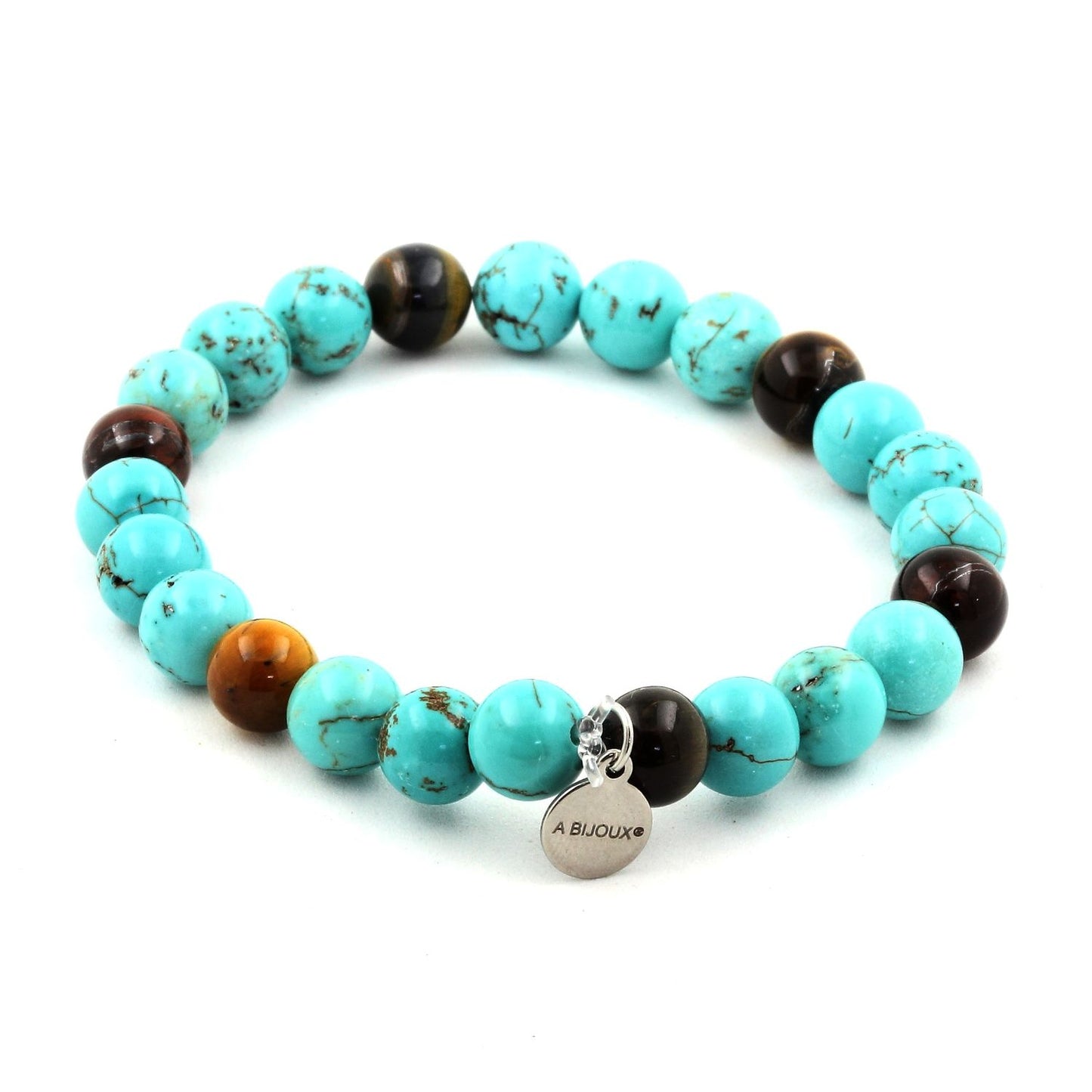 Oeil de Tigre multicolore + Turquoise. Bracelet en Perles naturelles