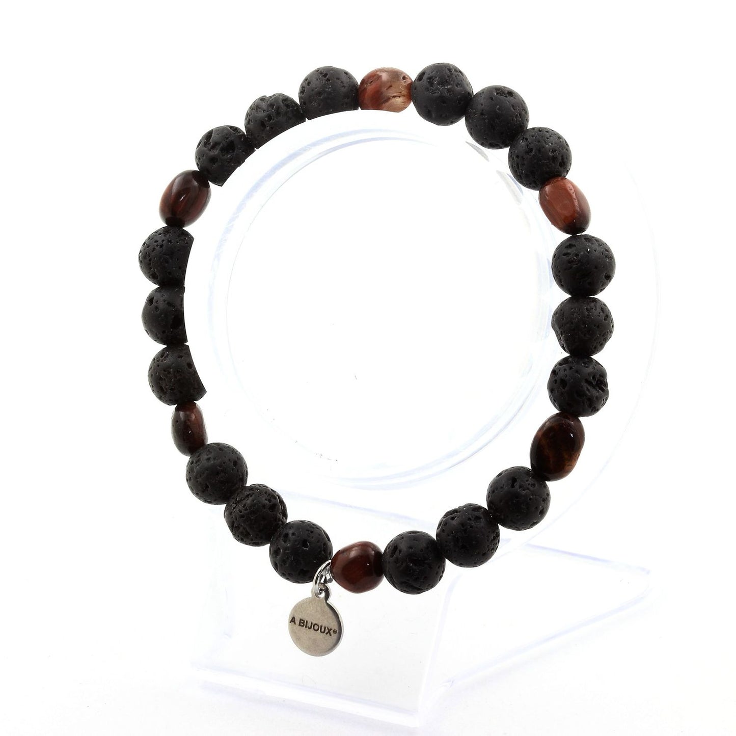 Oeil de Tigre rouge du Brésil + Perles Lave. Bracelet Perles naturelles