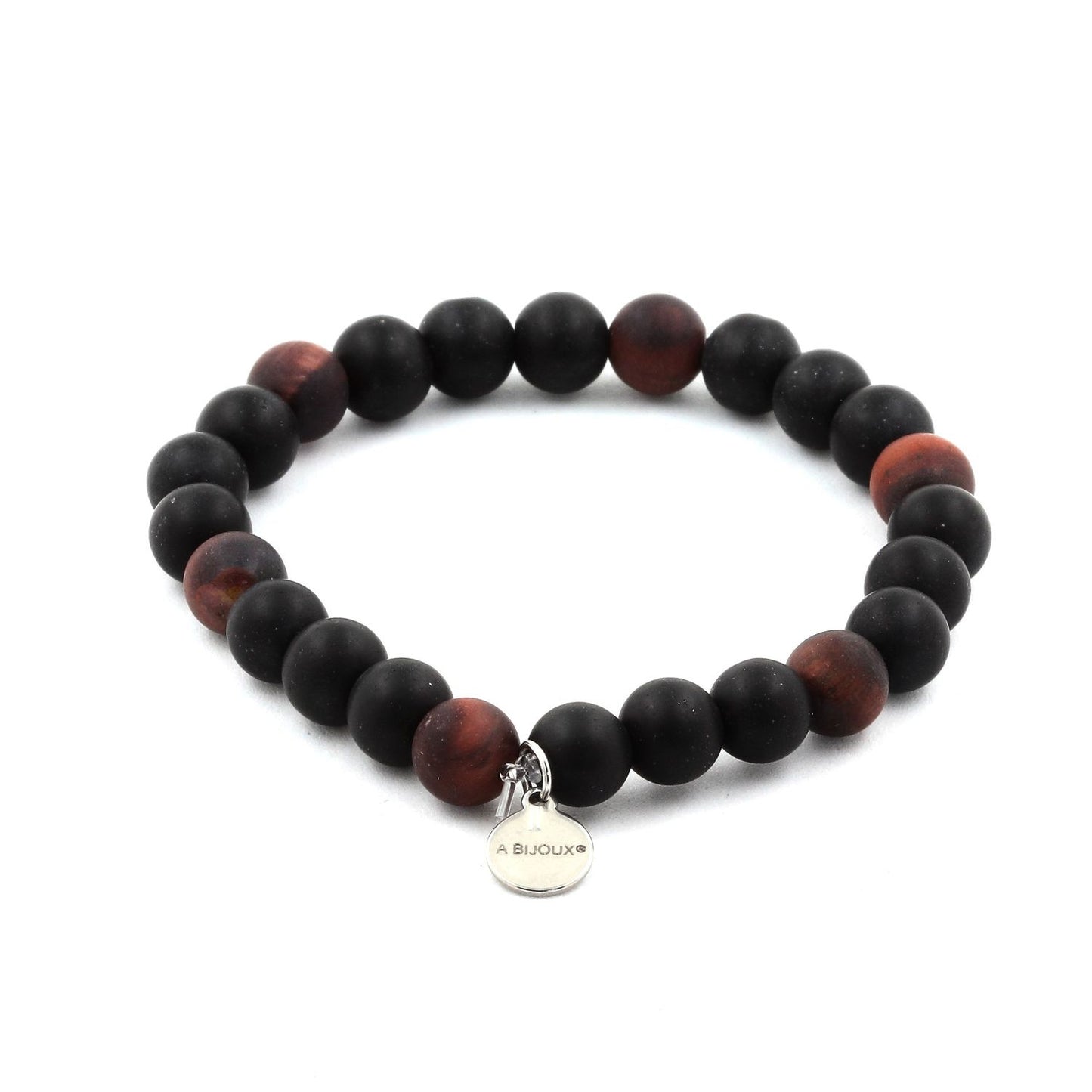 Oeil de Tigre rouge mat + Onyx noir mat. Bracelet en Perles naturelles