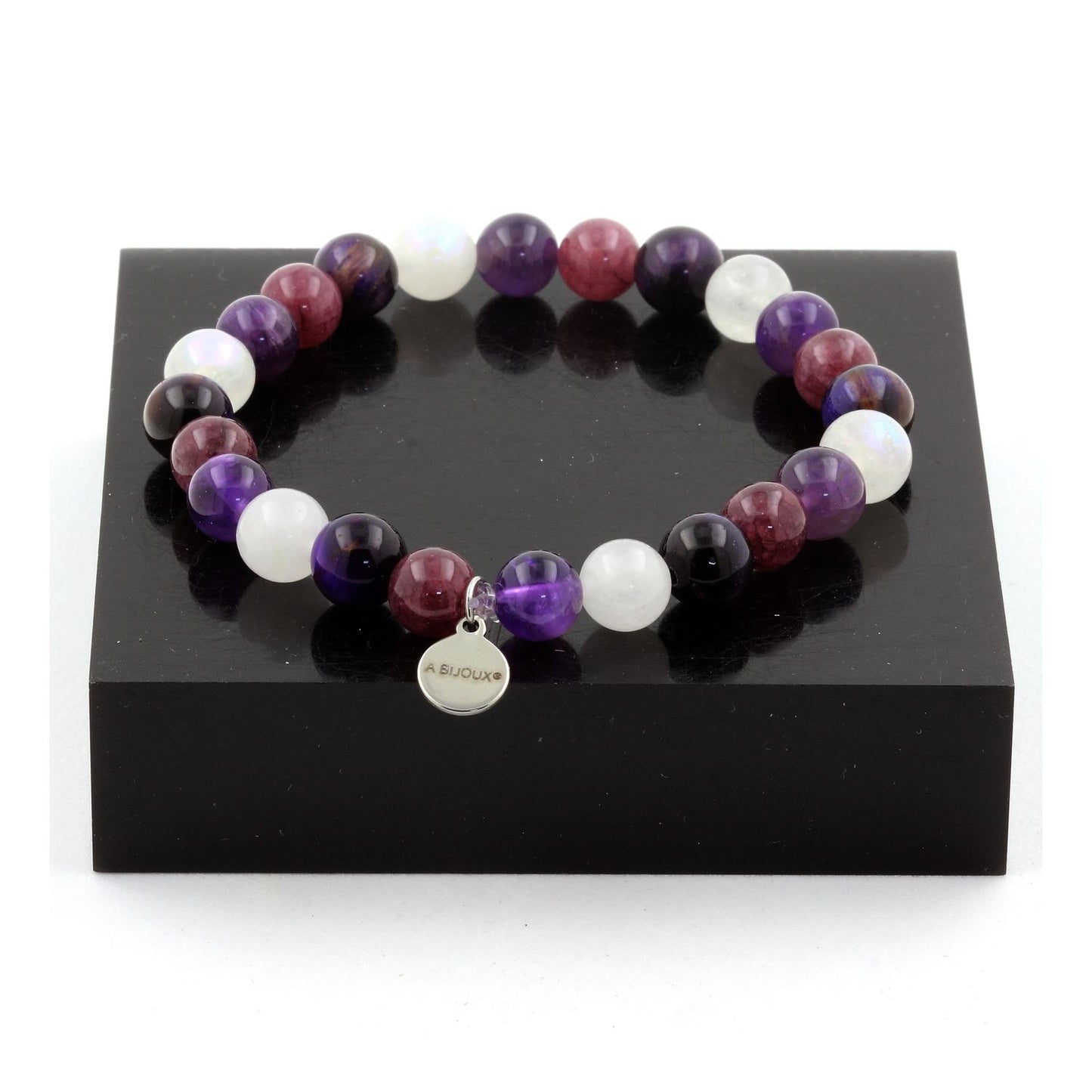 Oeil de Tigre violet + Améthyste + Pierre de lune + Lépidolite. Bracelet en Perles naturelles