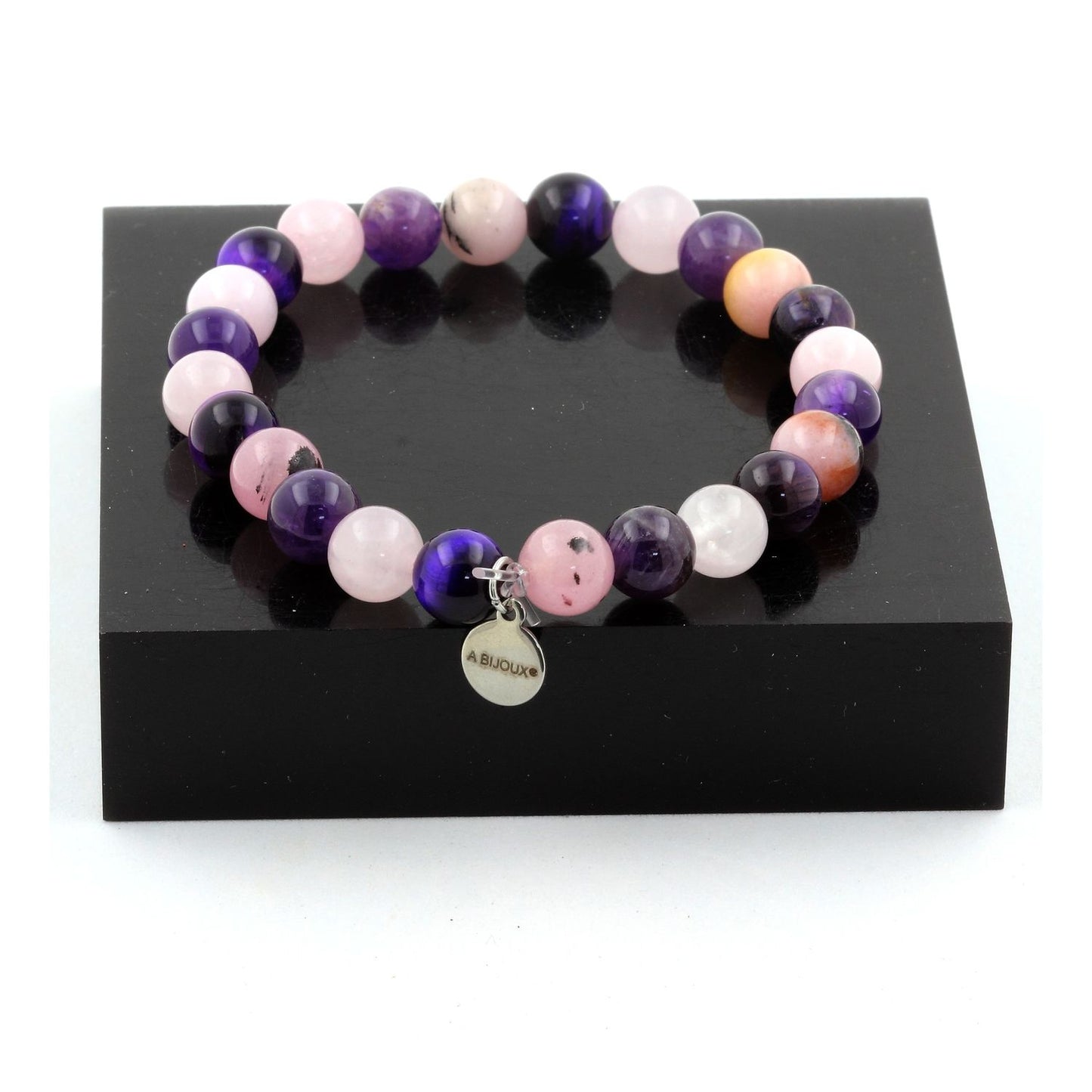 Oeil de Tigre violet + Quartz rose + Améthyste + Opale Rose. Bracelet en Perles naturelles