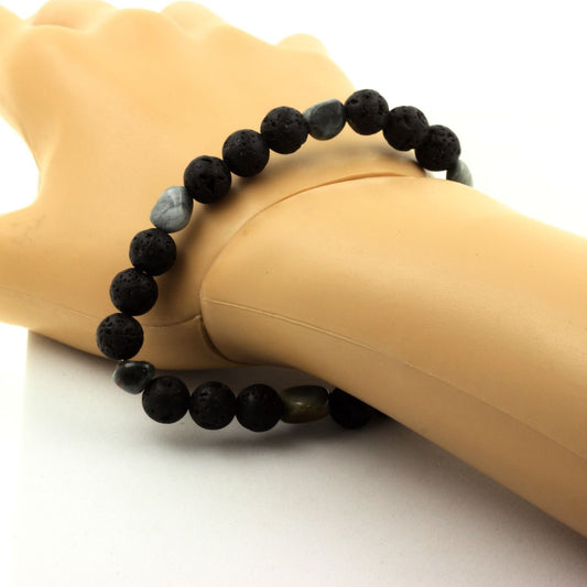 Oeil de faucon d'Afrique du Sud + Perles Lave. Bracelet Perles naturelles