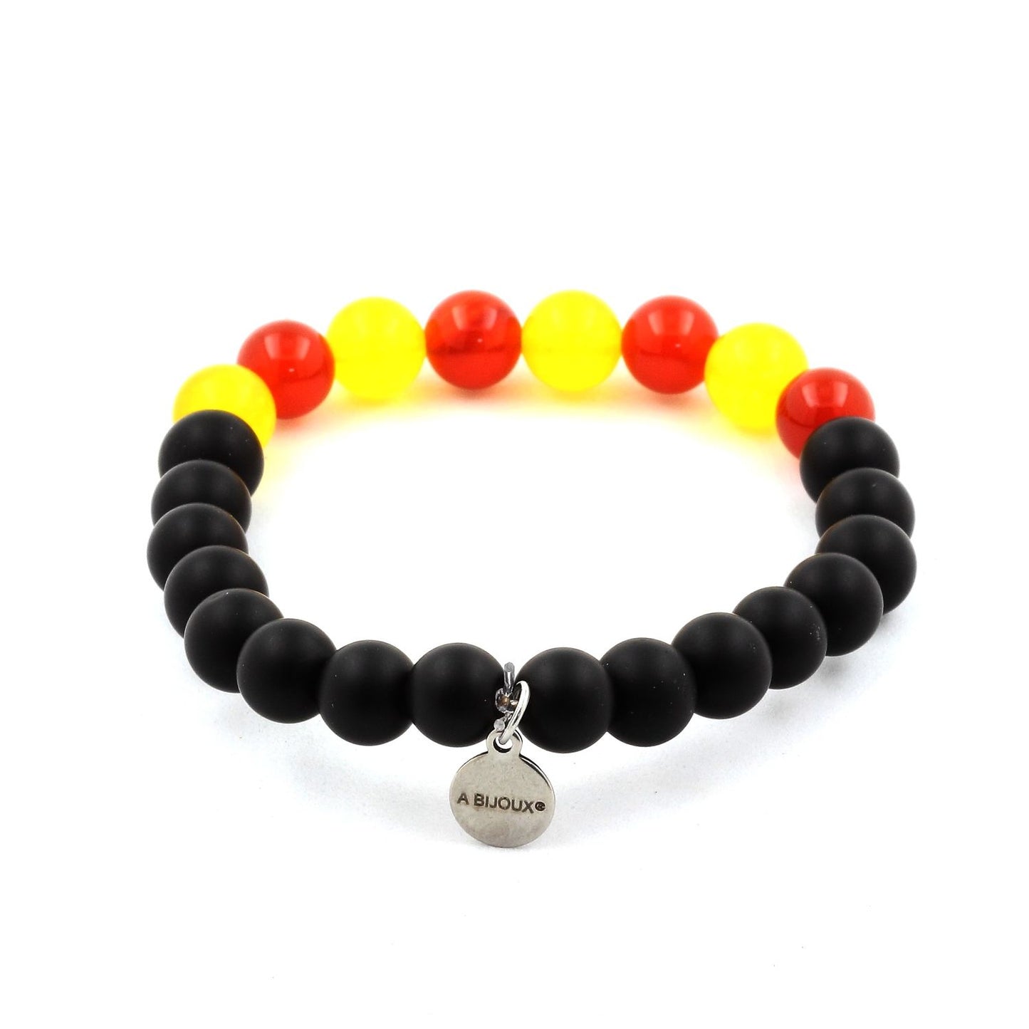 Bracelet Catalan Onyx noir mat + Agate jaune + Agate Rouge. Perles naturelles