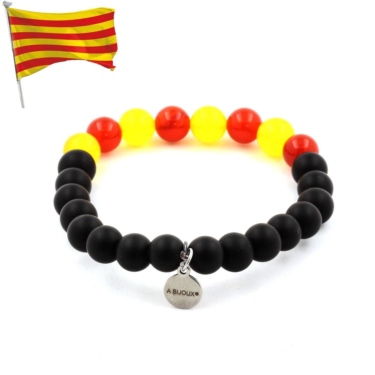 Bracelet Catalan Onyx noir mat + Agate jaune + Agate Rouge. Perles naturelles