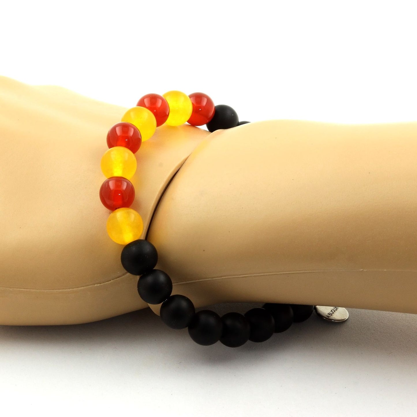 Bracelet Catalan Onyx noir mat + Agate jaune + Agate Rouge. Perles naturelles