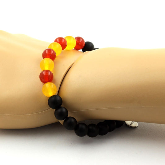 Bracelet Catalan Onyx noir mat + Agate jaune + Agate Rouge. Perles naturelles