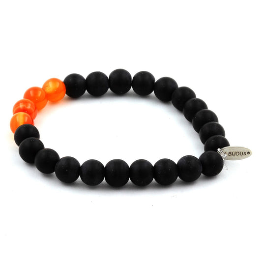 Onyx noir mat + Agate rubanée Bracelet Perles