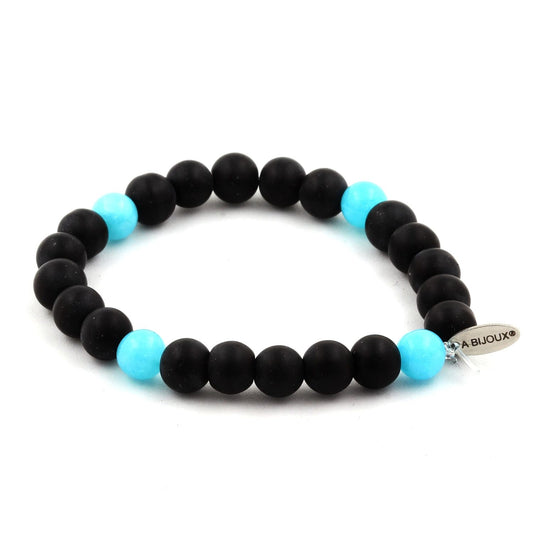 Onyx noir mat + Aigue-Marine Bracelet Perles