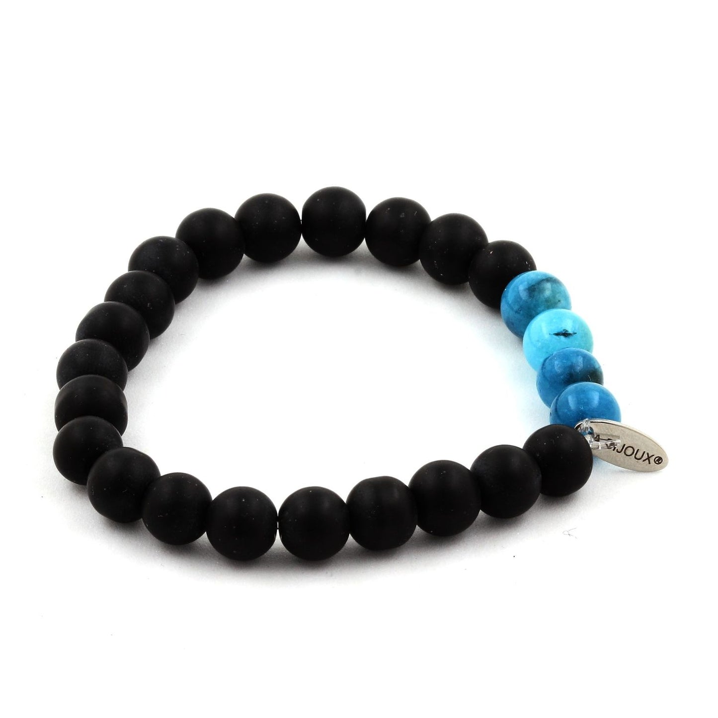 Onyx noir mat + Apatite Bracelet Perles