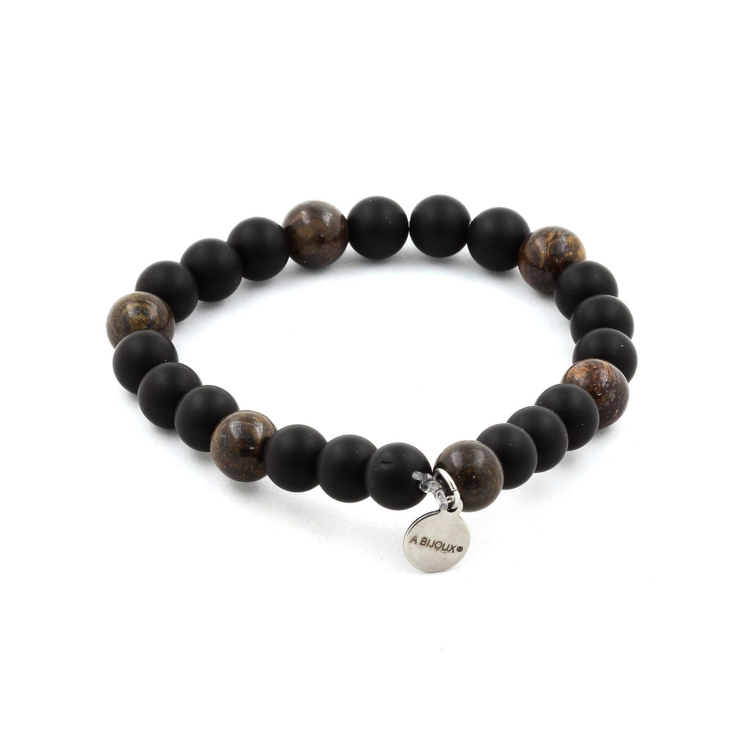 Onyx noir mat + Bronzite. Bracelet Perles naturelles