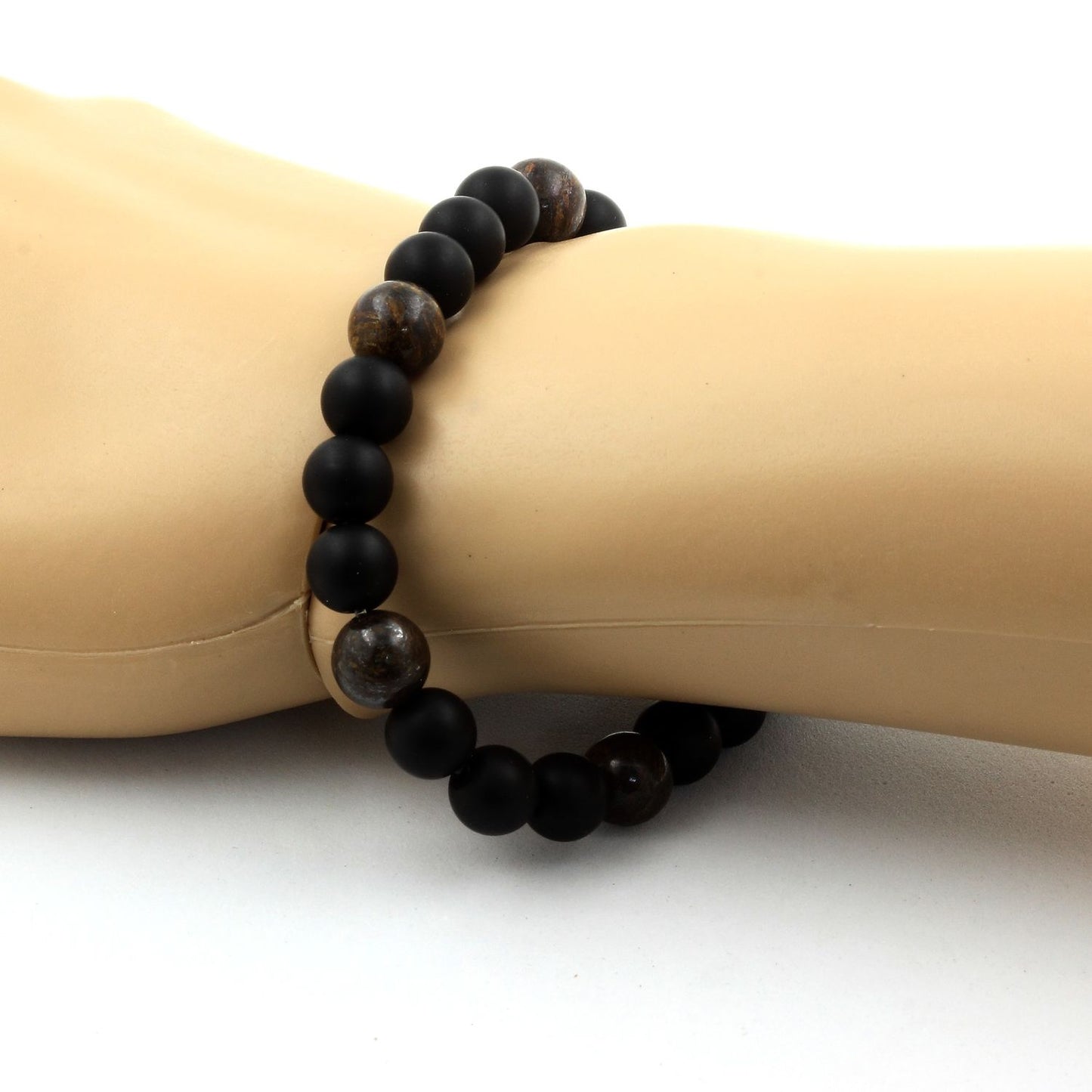 Onyx noir mat + Bronzite. Bracelet Perles naturelles