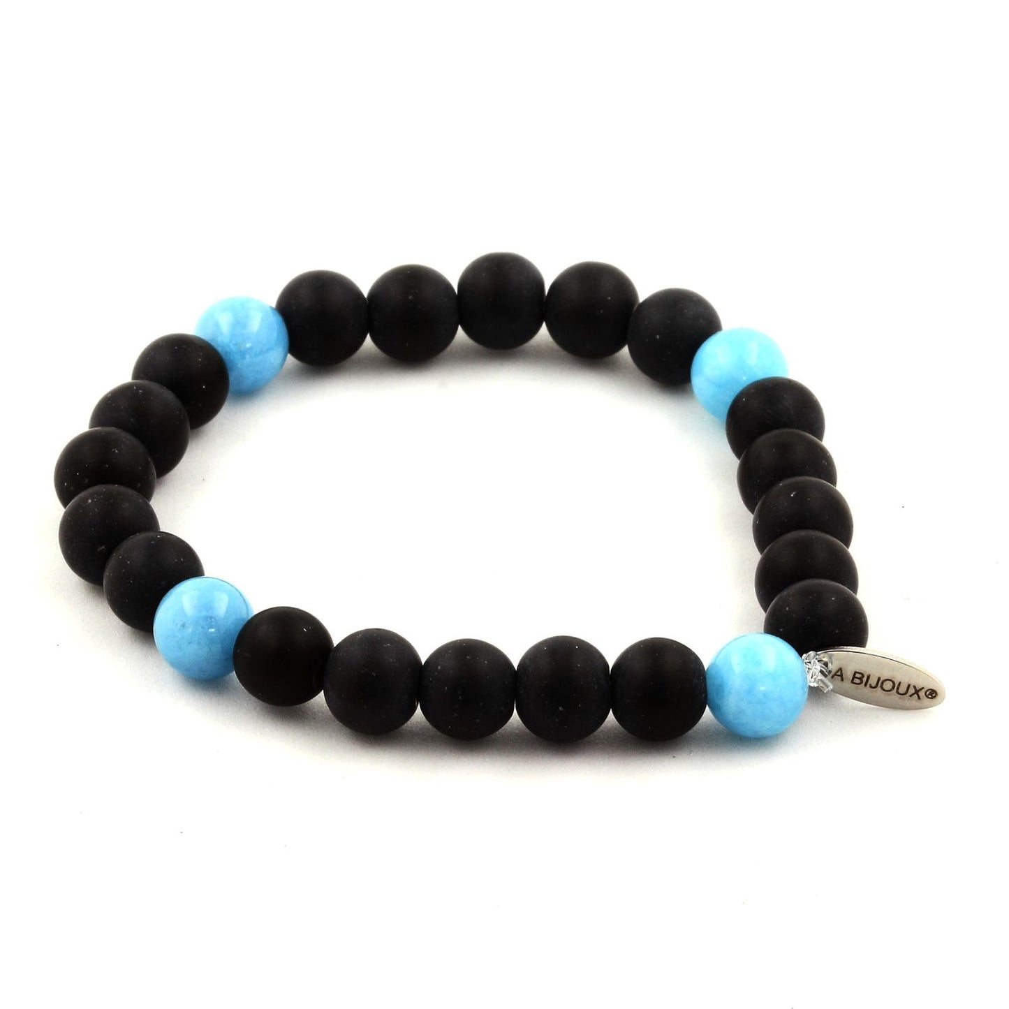 Onyx noir mat + Calcédoine bleu Bracelet Perles