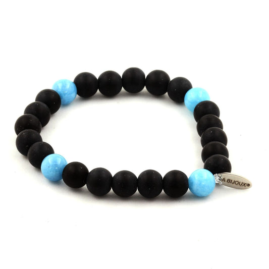 Onyx noir mat + Calcédoine bleu Bracelet Perles