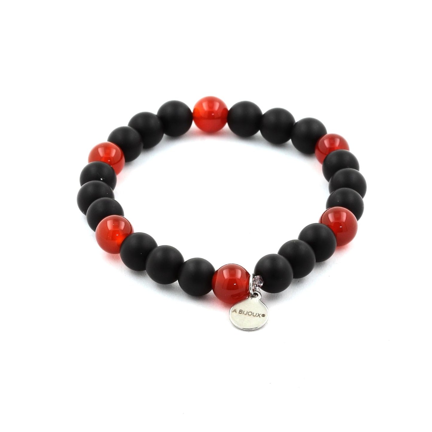 Onyx noir mat + Cornaline en provenance d'Uruguay. Bracelet Perles naturelles
