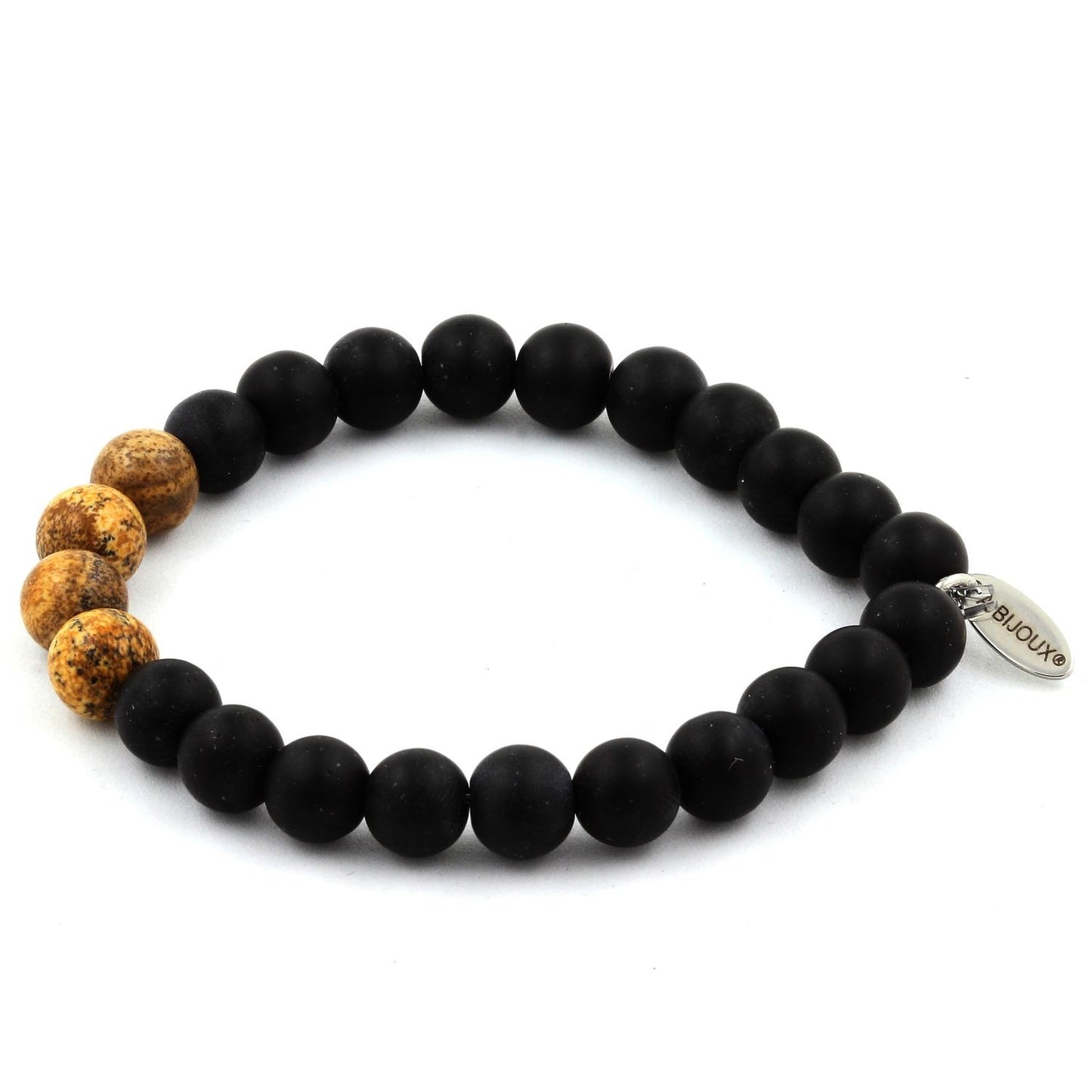 Onyx noir mat + Jaspe Paysage Bracelet Perles