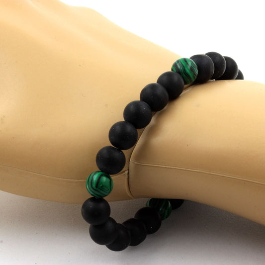Onyx noir mat + Malachite (avec résine) Bracelet Perles