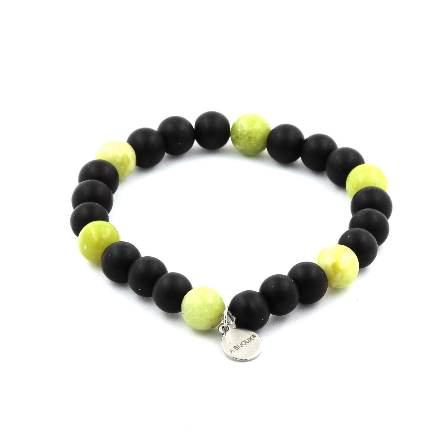Onyx noir mat + Serpentine Jade de Chine. Bracelet Perles naturelles
