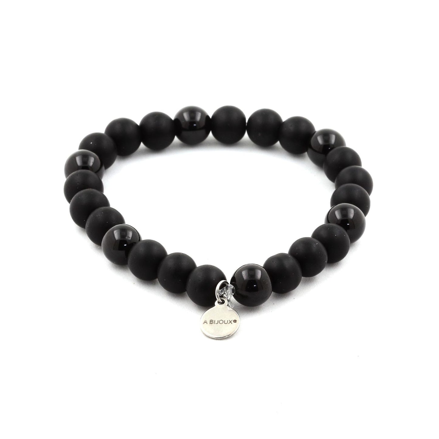 Onyx noir mat + Tourmaline Schorl du Brésil. Perles naturelles