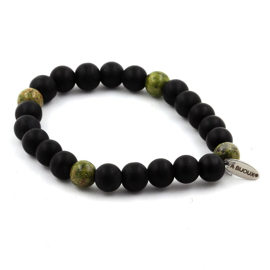 Onyx noir mat + Unakite Bracelet Perles