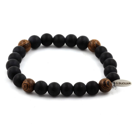 Onyx noir mat + bois Bracelet Perles