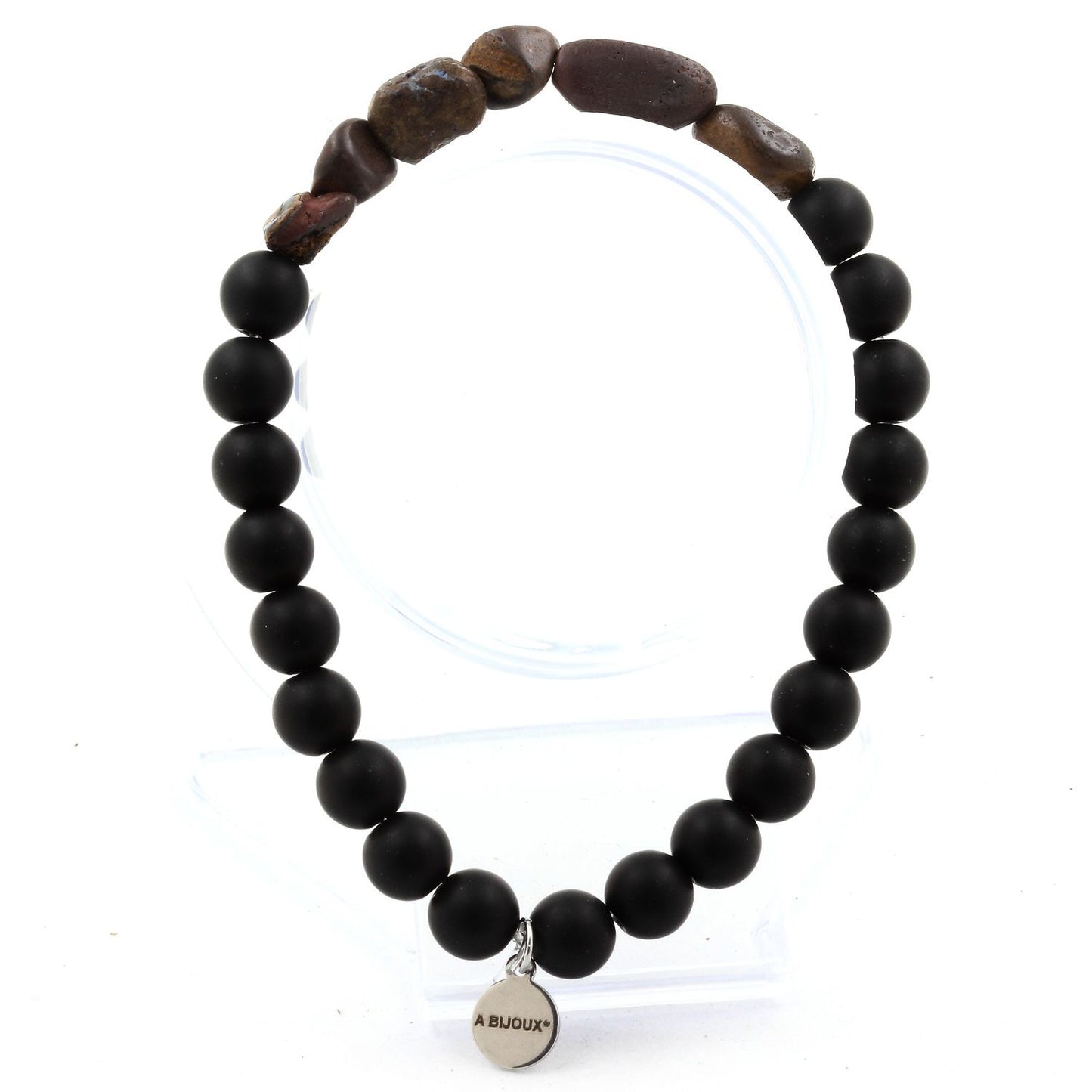 Opale Boulder d'Australie + Perles Onyx noir mat. Bracelet en Perles naturelles