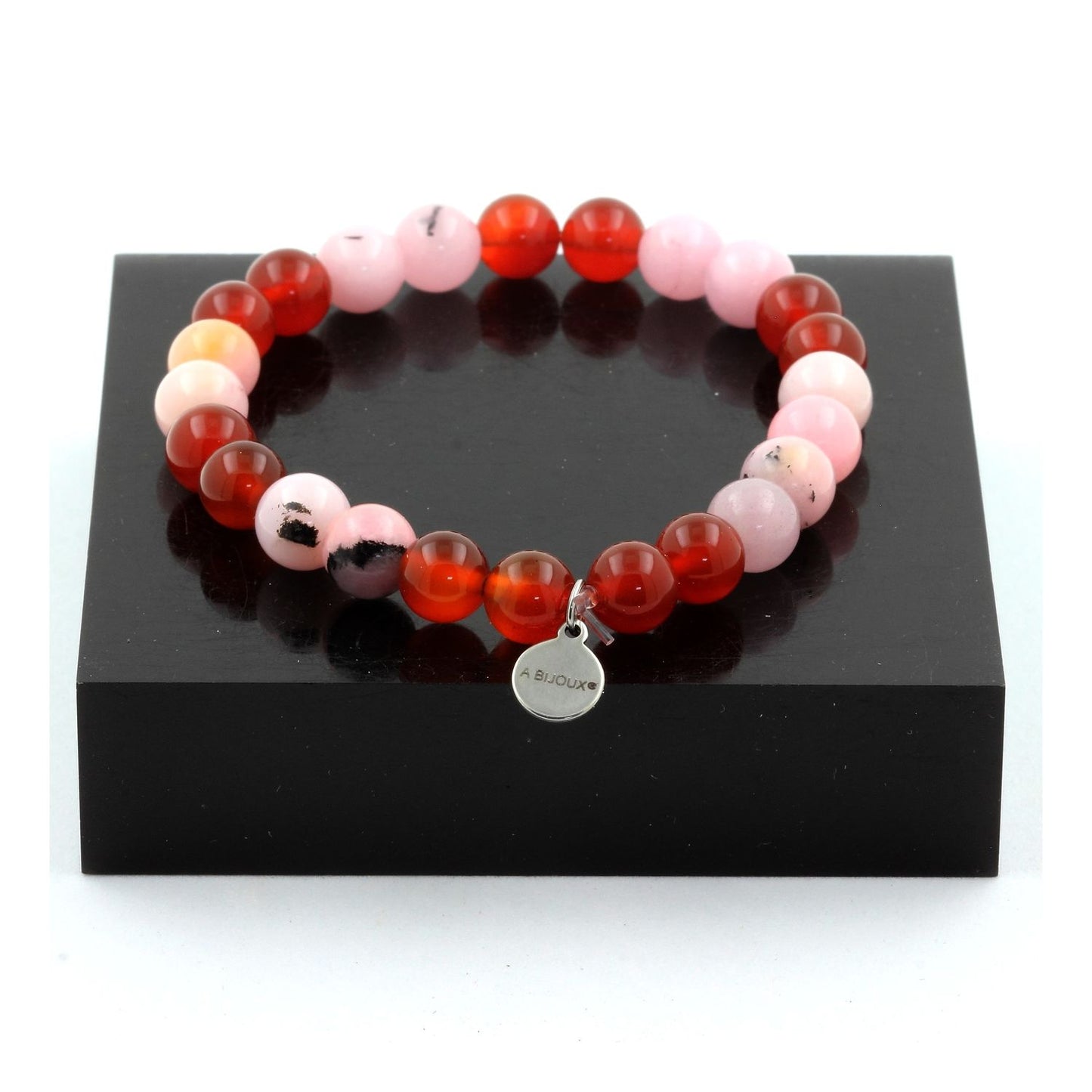 Opale Rose + Agate Rouge. Bracelet en Perles naturelles