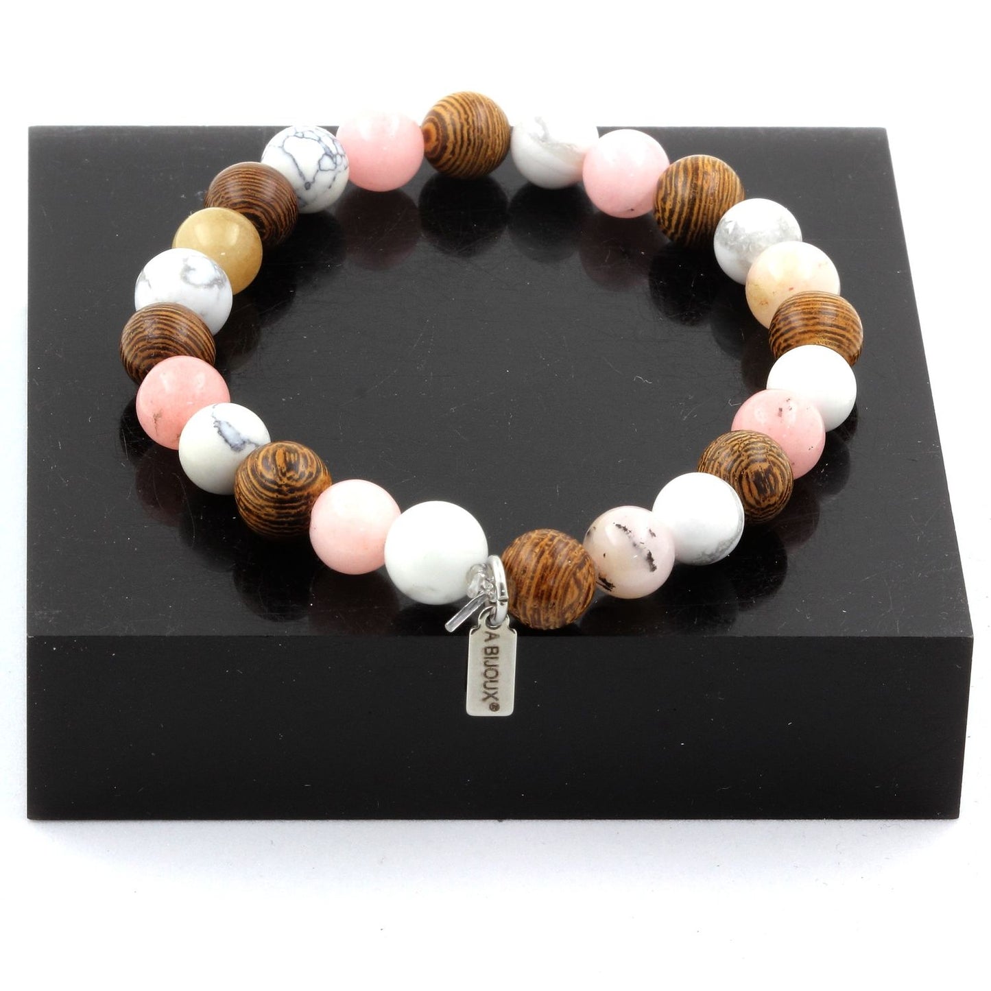 Opale Rose + Howlite + bois Bracelet Perles
