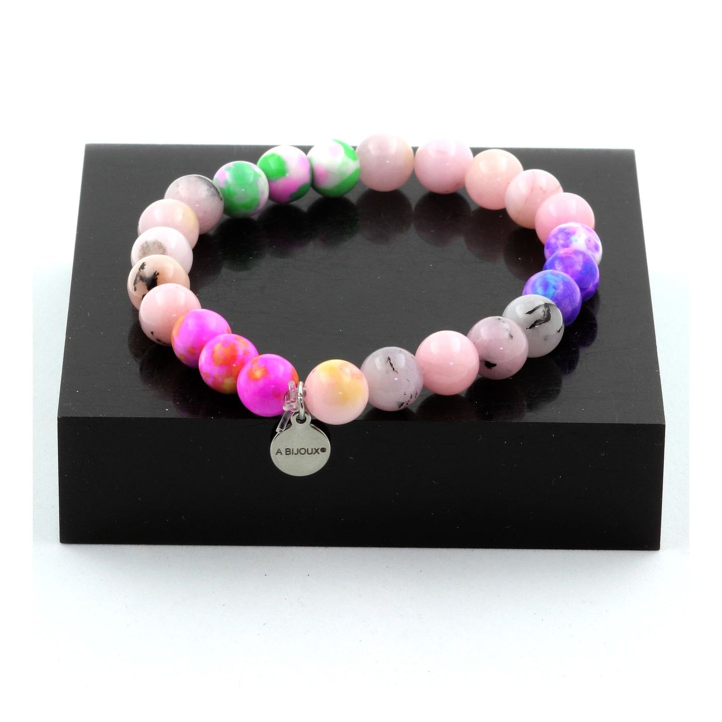 Opale Rose + Jaspe violet bleu + Jaspe vert rose + Jaspe rose jaune. Bracelet en Perles naturelles