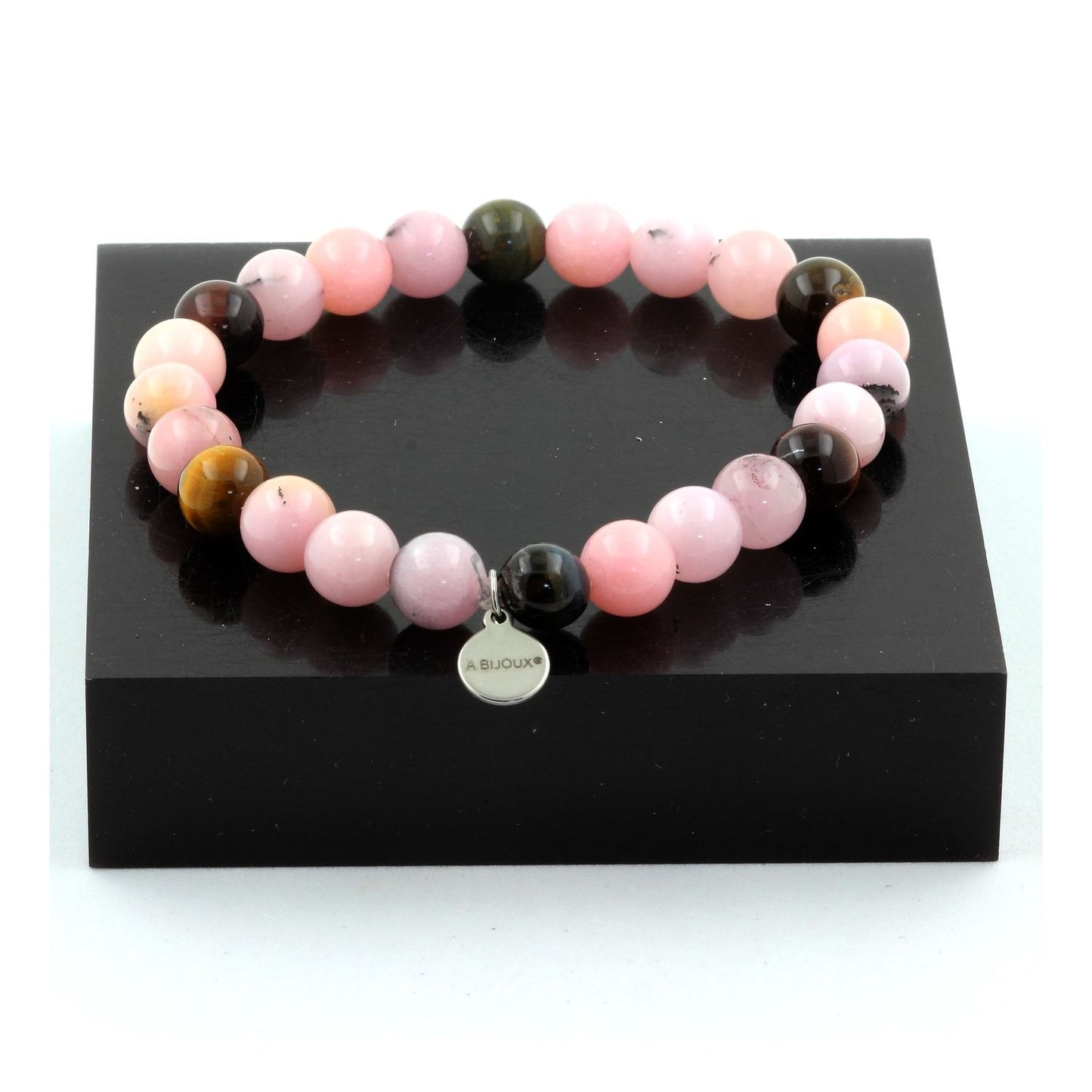 Opale Rose + Oeil de Tigre multicolore. Bracelet en Perles naturelles