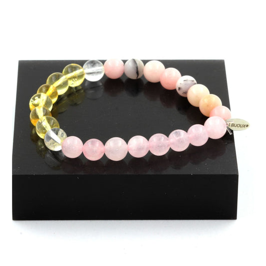 Opale Rose + Quartz rose + Citrine + Quartz Bracelet Perles
