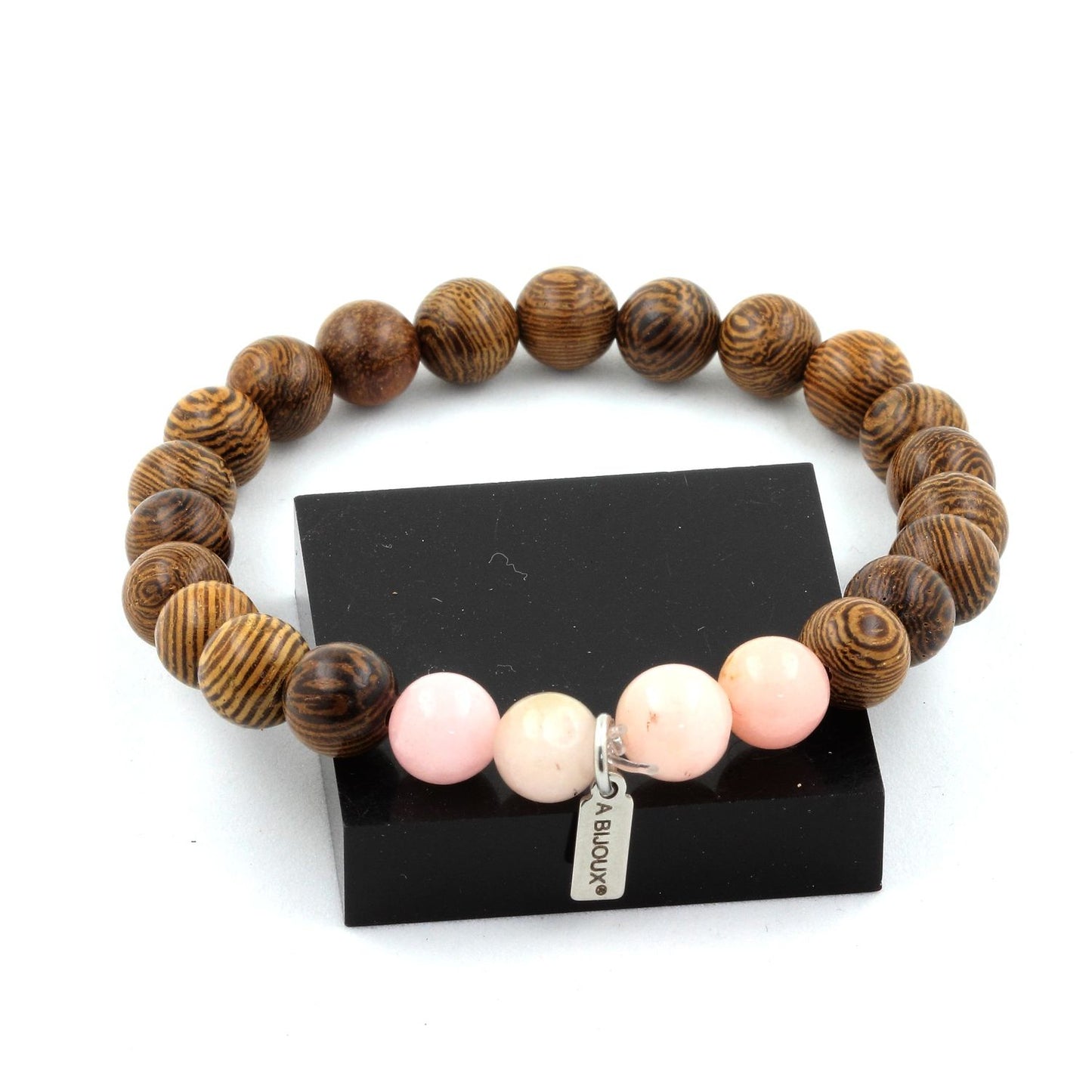 Opale Rose + bois Bracelet Perles