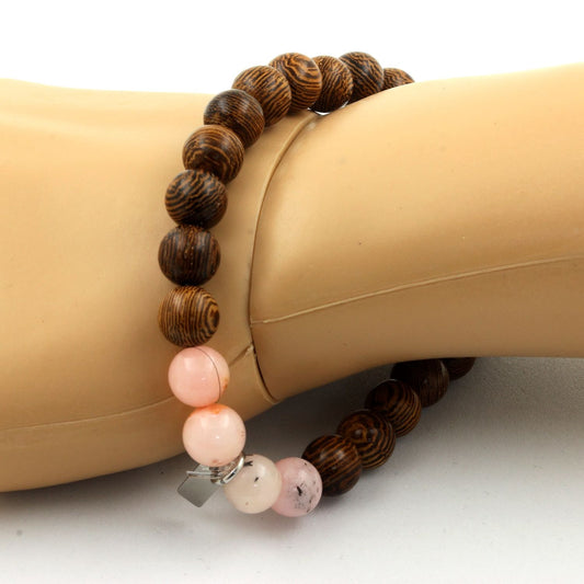 Opale Rose + bois Bracelet Perles