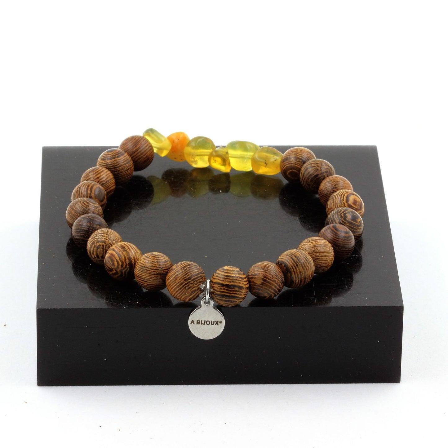 Opale jaune d'Australie + Perles bois. Bracelet en Perles naturelles