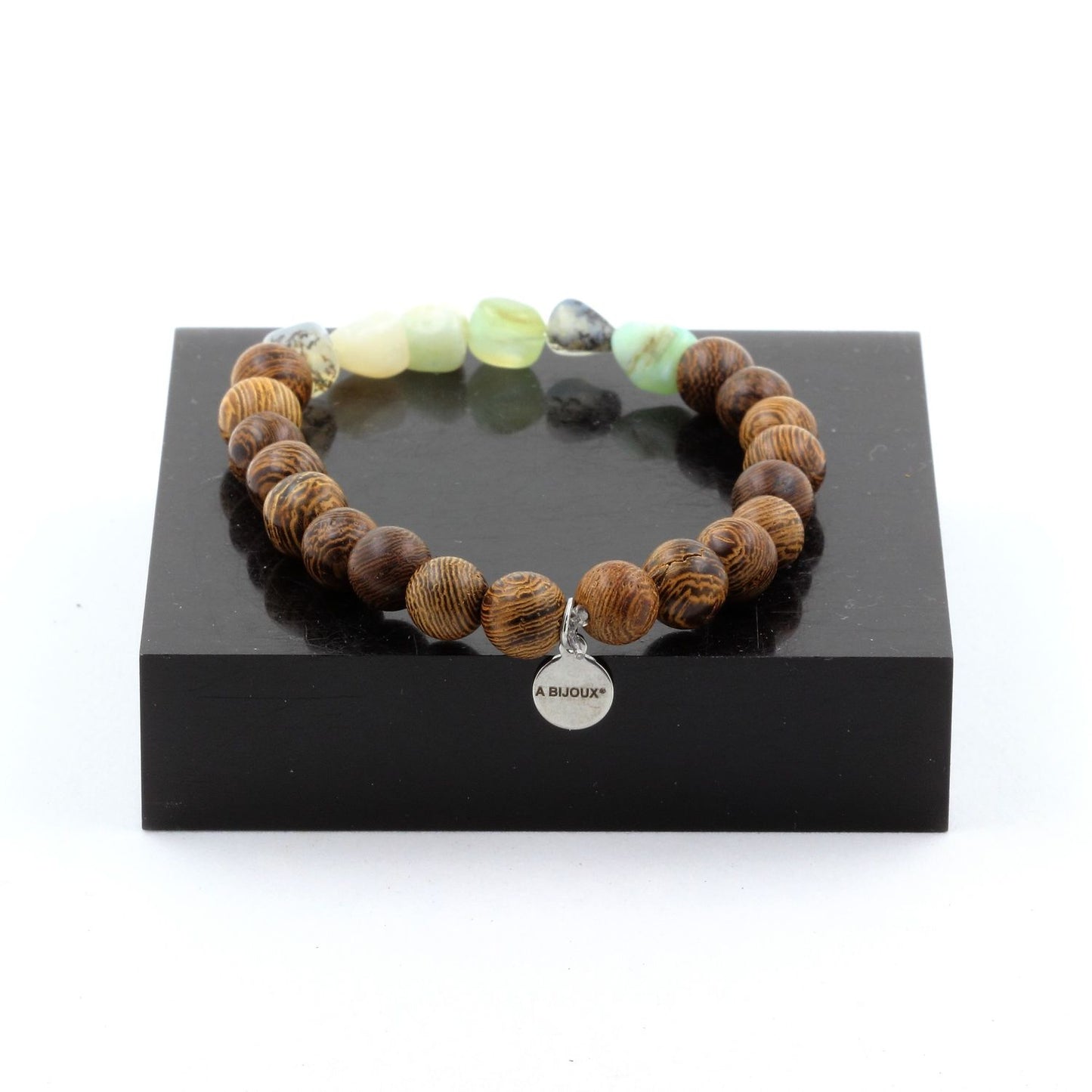 Opale multicolore d'Australie + Perles bois. Bracelet en Perles naturelles