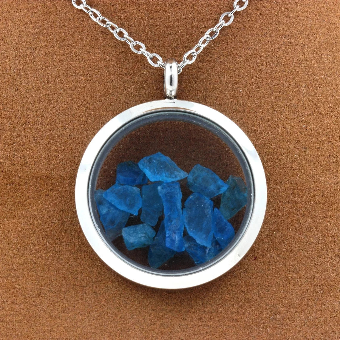 Collier Apatite bleu neon modèle Médaillon