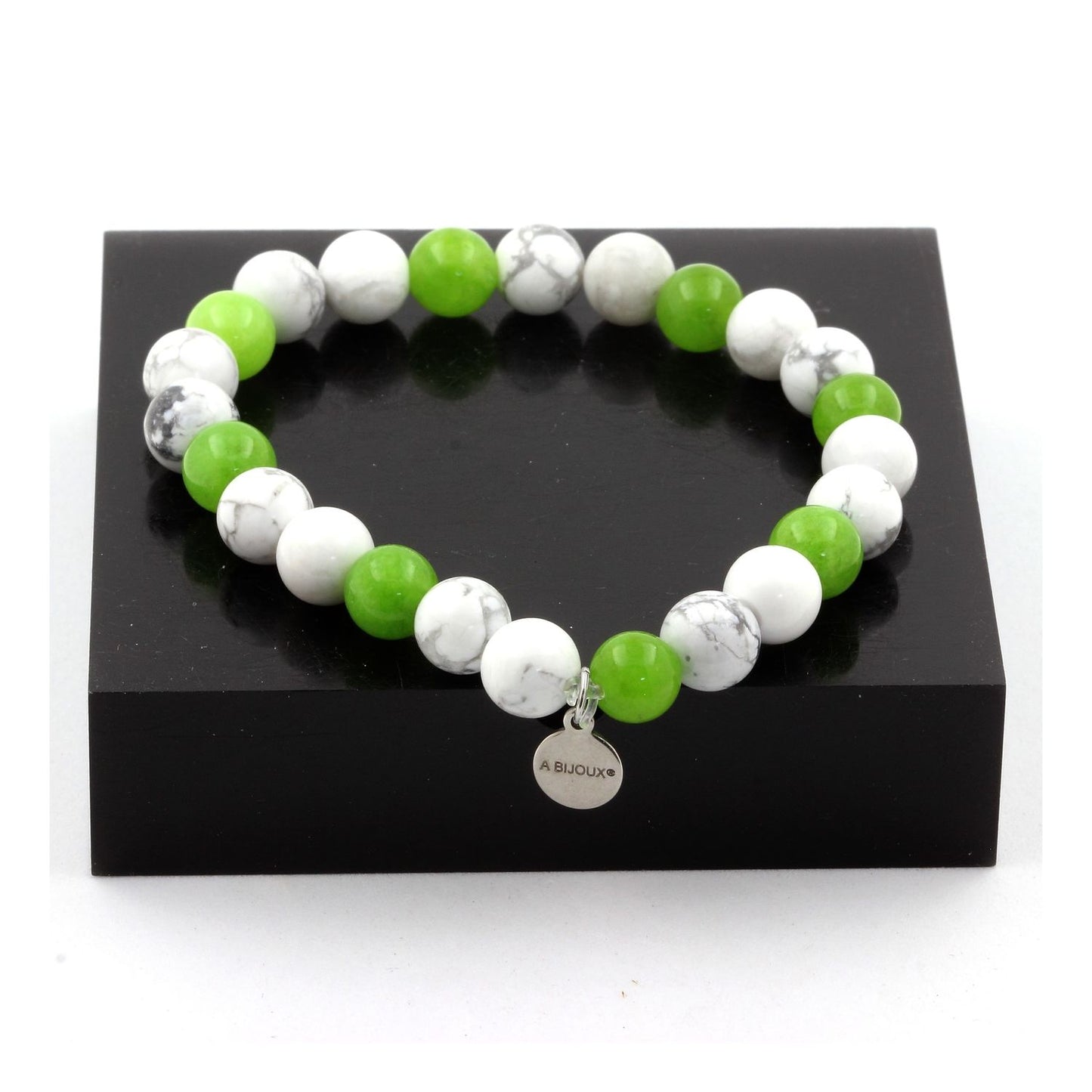 Péridot + Howlite. Bracelet Perles naturelles