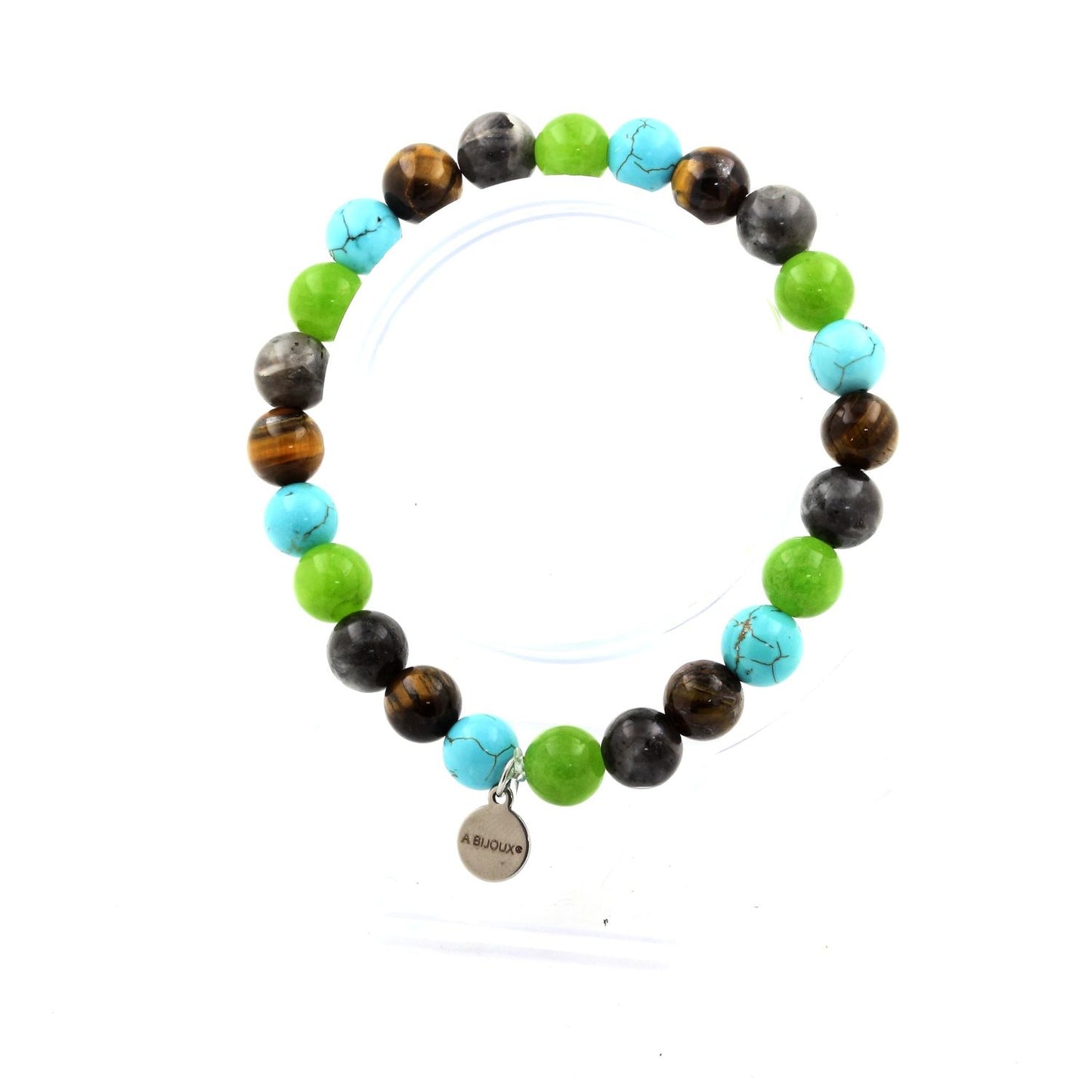 Péridot + Labradorite + Oeil de Tigre + Turquoise. Bracelet Perles