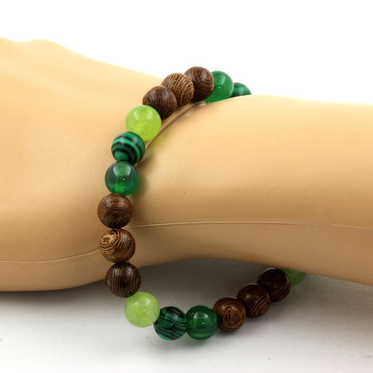 Péridot + Malachite (avec résine) + Agate verte + bois Bracelet Perles