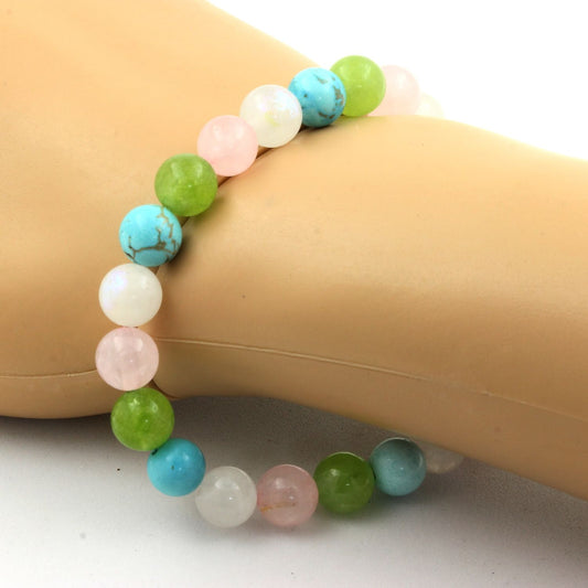 Péridot + Pierre de lune + Quartz rose + Turquoise Bracelet Perles