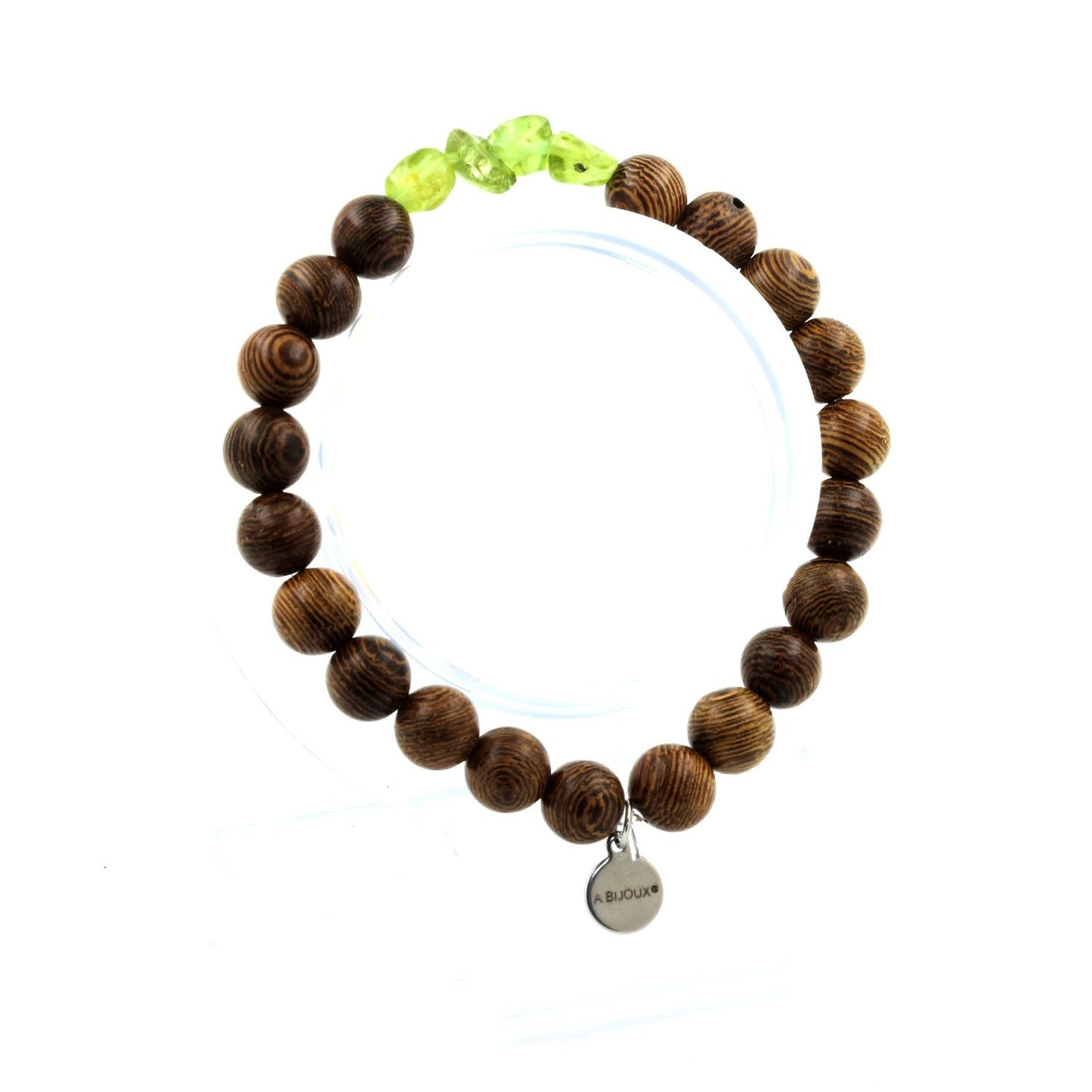 Péridot de Myanmar (Birmanie) + Perles bois. Bracelet en Perles naturelles