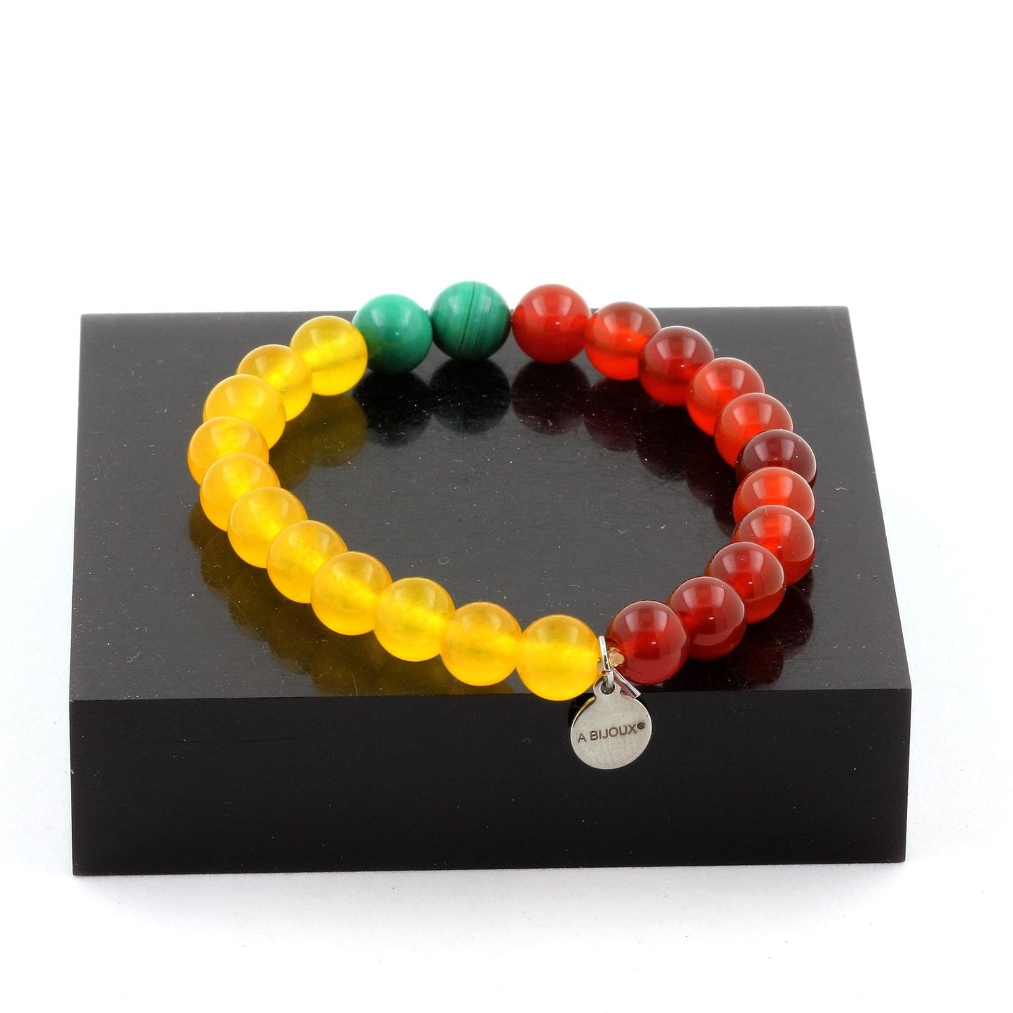 Malachite du Congo + Agate Rouge + Agate jaune. Bracelet en Perles naturelles