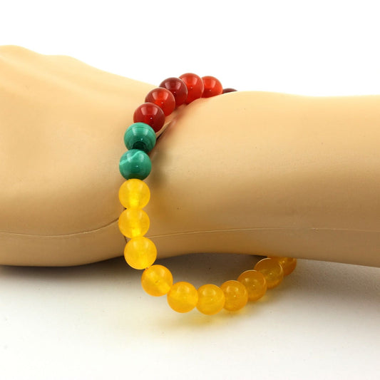 Malachite du Congo + Agate Rouge + Agate jaune. Bracelet en Perles naturelles