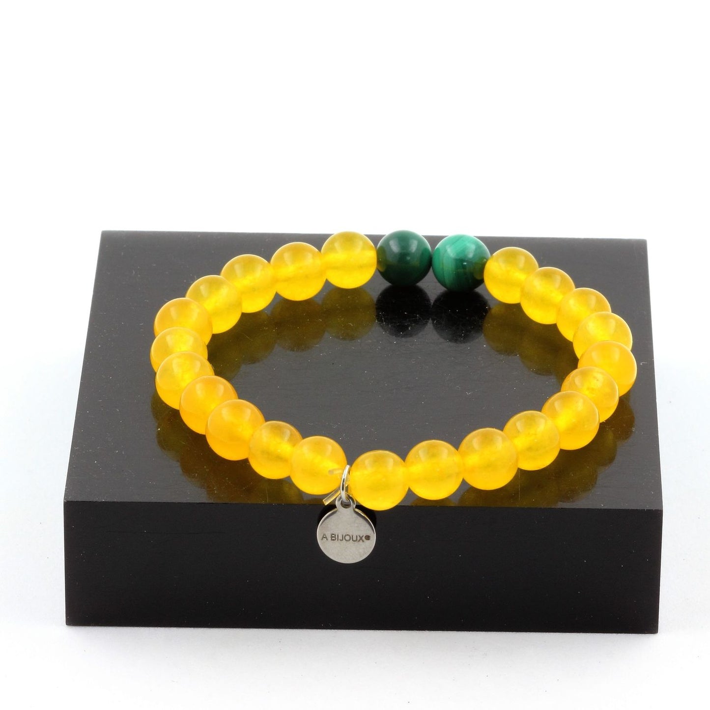 Malachite du Congo + Agate jaune. Bracelet en Perles naturelles