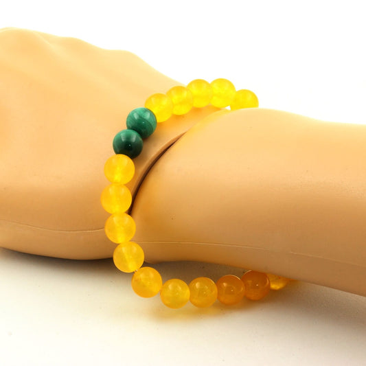 Malachite du Congo + Agate jaune. Bracelet en Perles naturelles