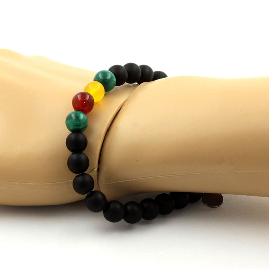 Malachite du Congo + Agate jaune + Agate Rouge + Onyx noir mat. Bracelet en Perles naturelles