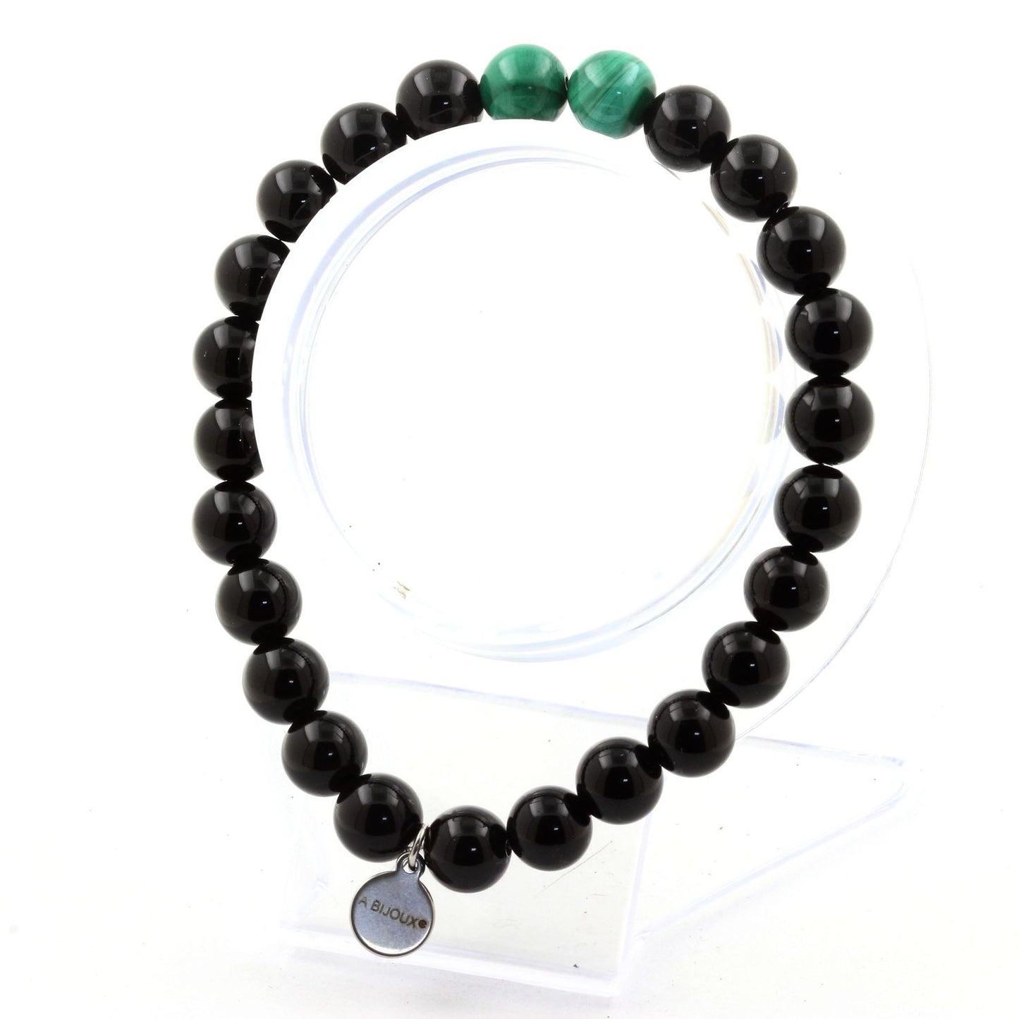 Malachite du Congo + Agate noire. Bracelet en Perles naturelles